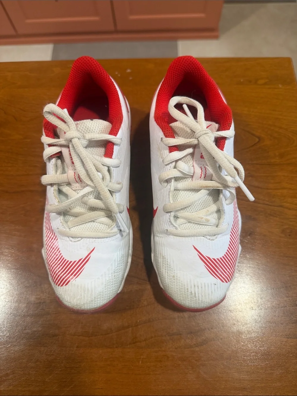 Nike Kids White and Red Athletic Cleats